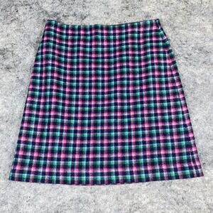 Talbots Pencil Skirt Women's 0P Pink & Green Plaid Wool Blend Lined Zip Business